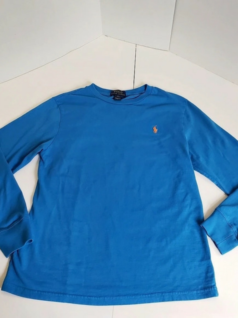Polo Ralph Lauren Youth Boys Large 14-16 Blue Long Sleeve T-Shirt Orange Pony